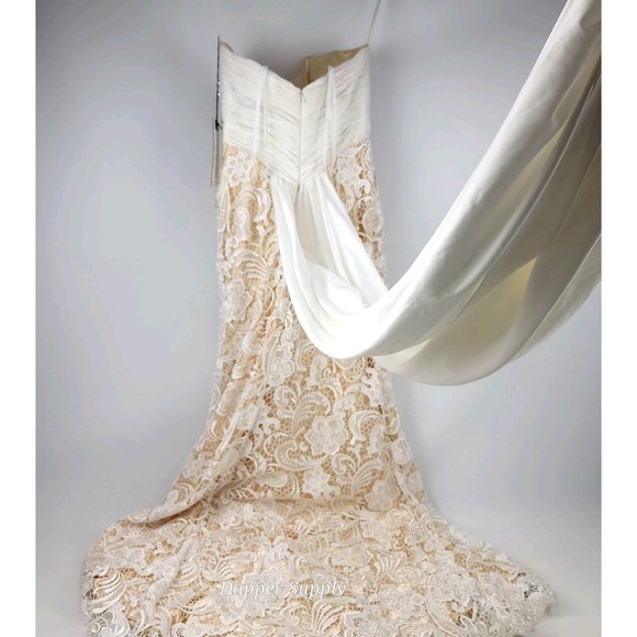 Mac Duggal Ivory/Nude Mermaid Beaded Dress Sz 6 White Floral W/ Train - Picture 8 of 16